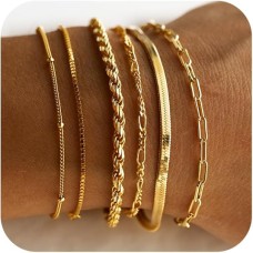 Gold Bracelets for Women Waterproof, 14K Real Gold Jewelry Sets for Women Trendy Thin Dainty Stackab