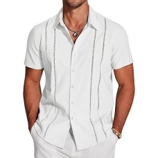 Men's Cuban Guayabera Shirt Short Sleeve Button Down Shirts Casual Summer Beach Linen Shirts