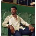 Men's Shiny Satin Dress Shirts Long Sleeve Button Down Silk Shirt with Bow Tie