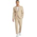 Men 2 Piece Linen Suits Set Casual Lightweight Blazer Jacket Regular Fit Suit Pants
