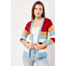 Colour Block Striped Open Cardigan