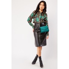 A-Line Faux Leather Midi Skirt