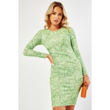 Abstract Art Print Long Sleeve Bodycon Dress