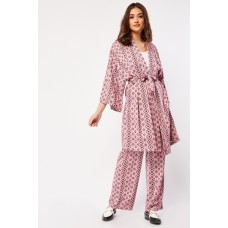 All Over Printed Kimono And Bottoms Set