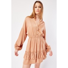 Batwing Sleeve Ruffle Dress