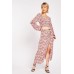 Button Trim Paisley Midi Skirt