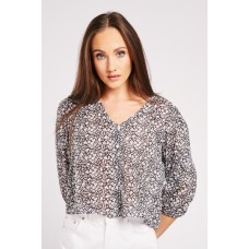 Buttoned Balloon Sleeve Blouse