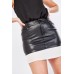 Chiffon Hem Faux Leather Skirt