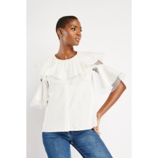 Cold Shoulder Tulle Blouse