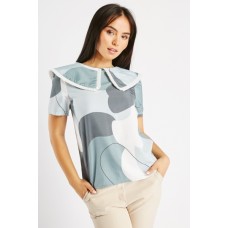 Contrasted Collared Short Sleeve Top