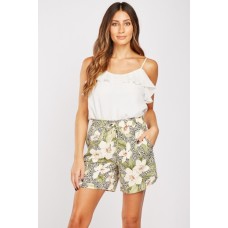 Contrasted Lily Flower Print Shorts