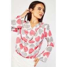 Cowl Neck Heart Print Blouse
