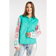 Crochet Contrasted Sleeve Shacket