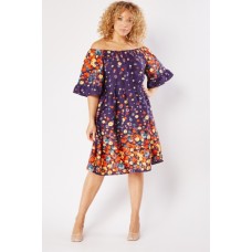 Crochet Panel Floral Off Shoulder Dress