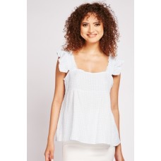 Crochet Trim Checked Top
