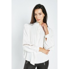 Crochet Trim Ruffle Neck Blouse