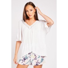Crochet Trim White Top