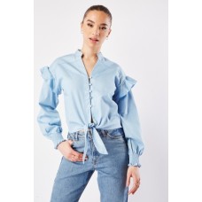 Cropped Tie Up Hem Shirt
