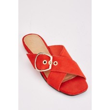 Crossed Strap Buckled Sliders