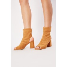 Cut Out Sock Suedette Heeled Boots