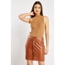 Decorative Poppers Faux Leather Mini Skirt