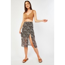 Ditsy Print Slit Front Skirt