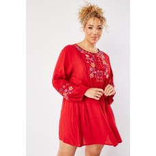 Embroidered Motif Tie Up Mini Dress