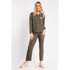 Embroidered Ribbed Top And Trouser Set