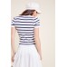 Embroidered Slogan Striped Top