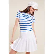 Embroidered Slogan Striped Top
