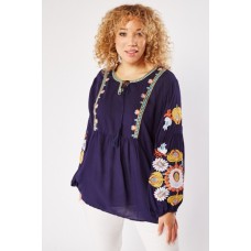 Embroidered Tie Up Neck Top