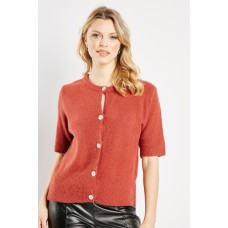 Encrusted Buttons Short Sleeve Top