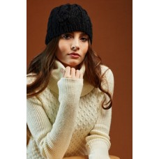 Flower Trim Knitted Beanie Hat