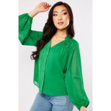 Gathered Panel Long Sleeve Blouse