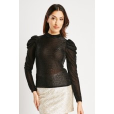 Gathered Shoulders Mesh Blouse