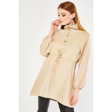 High Neck Buttoned Long Line Top