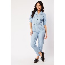 Lapel Collar Cotton Utility Jumpsuit