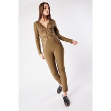 Low Plunge Crochet Overlay Jumpsuit