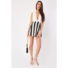 Low Plunge Striped Wrap Playsuit