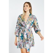 Mixed Print Balloon Sleeve Silky Playsuit