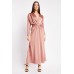 Pleated Wrap Sateen Maxi Dress