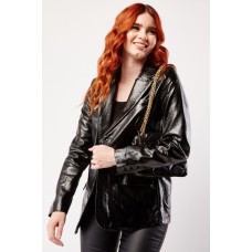 Vinyl Lapel Front Oversized Blazer